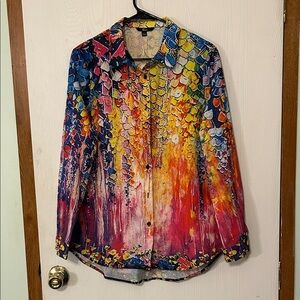 Shall We Women’s Vibrant Abstract Long Sleeve Shirt Size Large